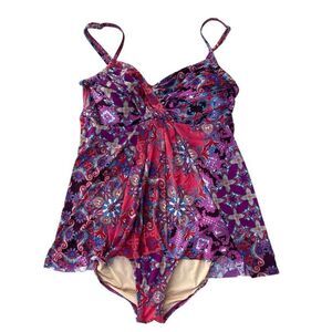 Garnet Hill Swimsuit Padded Bra Swim Dress Women’s Size 12 Paisley Floral